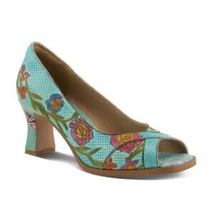 L'Artiste Womens Fancee Pumps EU 40 US 9 Turquoise Floral Leather NIB
